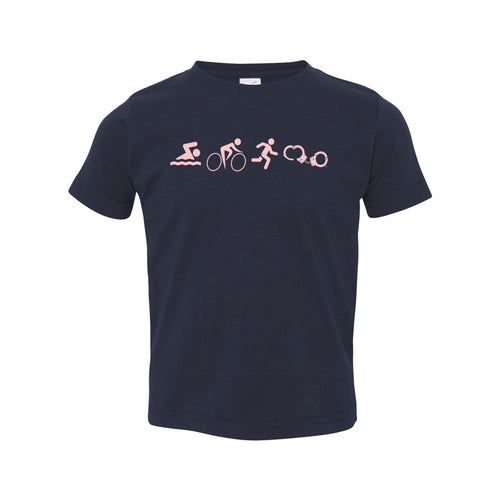 NYPD TRIATHLON TEAM SWIM BIKE RUN CUFF TODDLER TEE - NAVY with Pink Logo