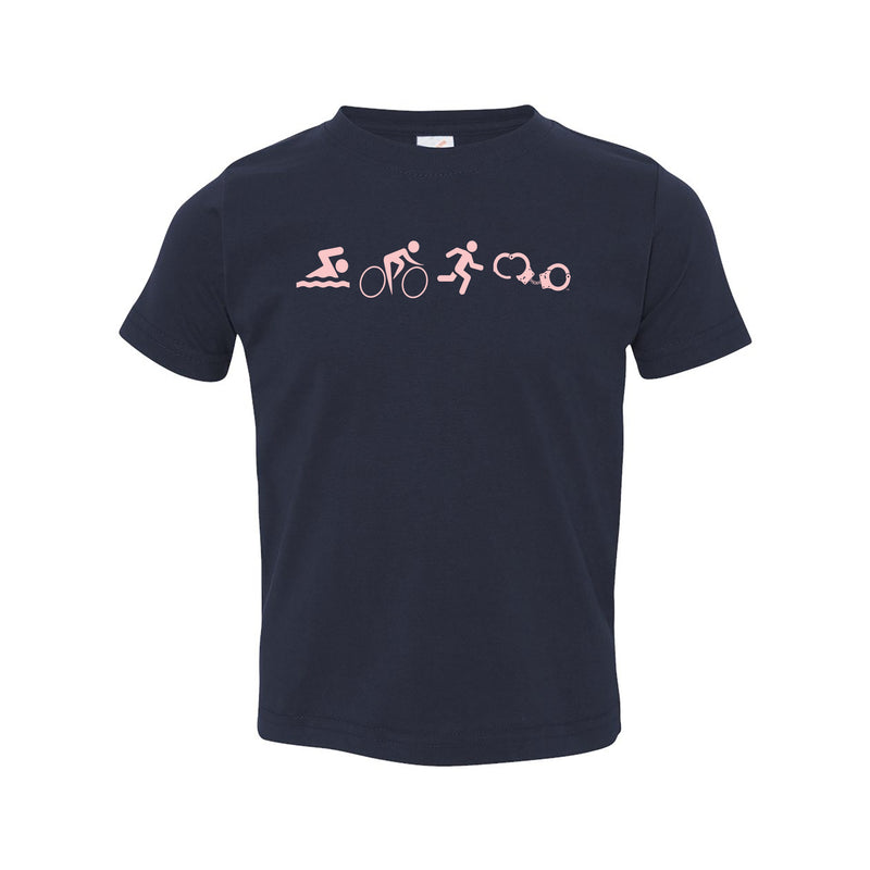 NYPD TRIATHLON TEAM SWIM BIKE RUN CUFF TODDLER TEE - NAVY with Pink Logo